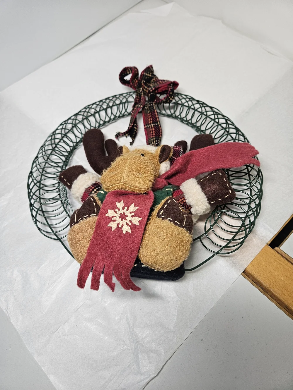 Festive Plush Reindeer Moose Design Christmas Holiday  Door Wreath